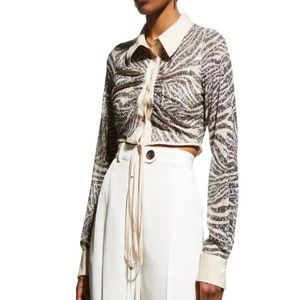 IN THE MOOD FOR LOVE Lina Sequined Zebra Button-Front Crop Top